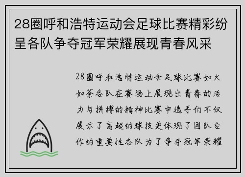 28圈呼和浩特运动会足球比赛精彩纷呈各队争夺冠军荣耀展现青春风采