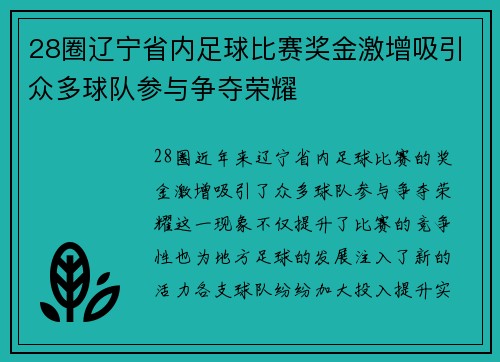 28圈辽宁省内足球比赛奖金激增吸引众多球队参与争夺荣耀