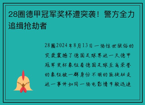 28圈德甲冠军奖杯遭突袭！警方全力追缉抢劫者