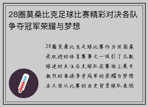 28圈莫桑比克足球比赛精彩对决各队争夺冠军荣耀与梦想