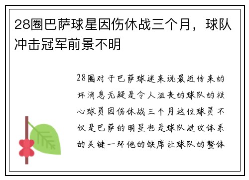 28圈巴萨球星因伤休战三个月，球队冲击冠军前景不明
